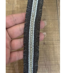 EN 3 CM ZİRKON TAŞLI PÜSKÜLLÜ ŞERİT DİKİŞ GİYİM AKSESUARI (1 METRE ) (Siyah)