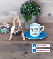 Bankacı Türk Kahvesi Fincanı Ahşap Altlıklı ve Fotoğraflı Ahşap Anahtarlık Hediye (Model 5)