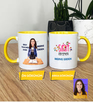 Kişiye Özel Karikatürlü Sınıf Öğretmeni Hediye Kupa Bardak Kadın Sınıf Öğretmenine Öğretmenler Günü Hediyesi (Sarı)