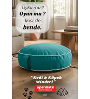 Fermuarlı Kedi ve Köpek Minderi Yuvarlak Kedi Minderi Yıkanabilir Kedi Köpek Yatağı 60x15 cm (Turkuaz)