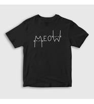 Presmono Unisex Çocuk Beyaz Meow Cat Kedi T-Shirt 407440tt (Siyah)