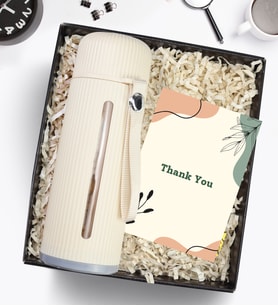 Hediye Kutusunda 500 ml Plastik Sargılı Cam Matara (Bej)