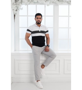 Paul Martin Polo Yaka %100 Pamuk Parça Desenli Regular Fit T-shirt (Siyah)