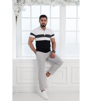 Paul Martin Polo Yaka %100 Pamuk Parça Desenli Regular Fit T-shirt (Siyah)