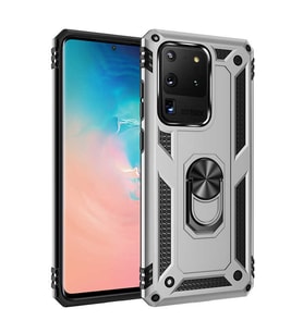 Samsung Galaxy S20 Ultra Uyumlu Kılıf Standlı Manyetik Yüzüklü Military Magnetic Ring Polycarbonate and TPU Case (Gri)