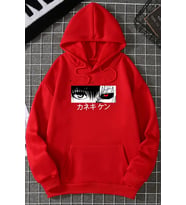 Unisex Ken Kaneki Baskılı Kapüşonlu Sweatshirt (Kırmızı)