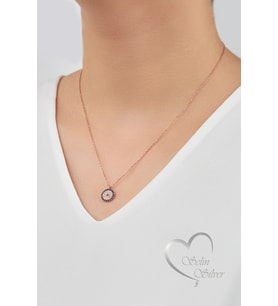 NAZAR BONCUĞU TAŞLI KOLYE GOLD-GÜMÜŞ-ROSE RENK 925 AYAR GÜMÜŞ KOLYE (Rose)