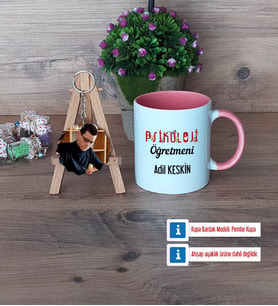 Psikoloji Öğretmeni Kupa Bardak Beyaz ve Fotoğraflı Ahşap Anahtarlık Hediye Öğretmenler Günü Hediyesi (Model 6)