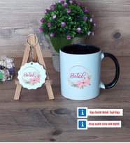 İsme Özel İsim Yazılı Kupa Bardak Kırmızı ve Ahşap Anahtarlık Hediye (Model 10)