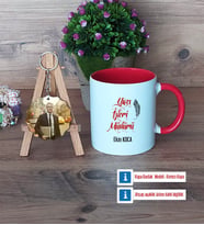 Yazı İşleri Müdürü Kupa Bardak Beyaz ve Fotoğraflı Ahşap Anahtarlık Hediye (Model 2)