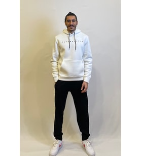 Erkek Kapşonlu Rahat Kalıp İçi Polarlı 3 iplik Feture Baskılı SweatShırt spr24sw14 (Ekru)
