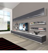 Decoraktiv Eko 360Y Mdf Krom Ayaklı Tv Ünitesi Tv Sehpası (Beyaz - Antrasit)