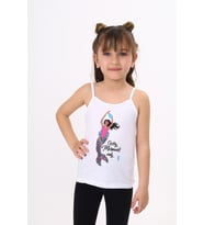 Toontoy Kız Çocuk Deniz Kızı Baskılı Pul İşlemeli Atlet (Beyaz)