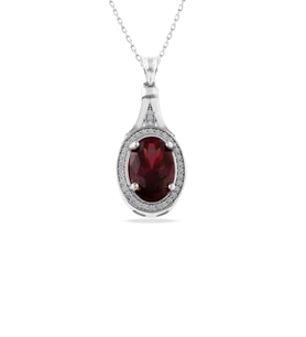 925 Ayar Gümüş Oval Kolye (Kırmızı)