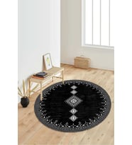 Dijital Baskılı Kaymaz Taban Yıkanabilir Yuvarlak Salon Halısı Koridor Halısı Paspas NDY-SD-1106 (Siyah)