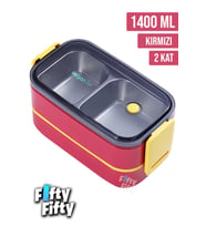 Vagonlife 1400 ML İki Kat Üç Bölme Paslanmaz Çelik Bento Lunch Box Yeni Nesil Sefer Tası -Çatal/Kaşıklı Model-ffbl50002 (Kırmızı)