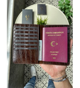 VİSSO 911 Hakiki Deri İsme Özel Pasaport Kılıfı (Kahve Melanj)