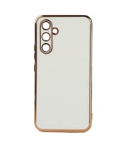 Samsung Galaxy M14 Kılıf Kenarları Gold Kamera Korumalı Renkli Pastel Silikon Siyah BARK (Beyaz)