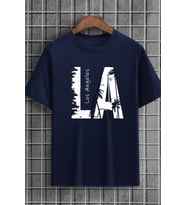 Unisex Los Angles Baskılı Tasarım Tshirt (Lacivert)