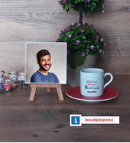 Kimya Mühendisi Fotoğraflı Dekoratif Taş, Ahşap Altlıklı Türk Kahvesi Fincanı Hediye (Model 3)