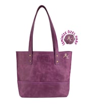 Isminize Özel Kişiselleştirilebilir Rainbow Deri Tote Bag (Mor)