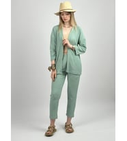 Kadın Pantolonlu Alt Üst İkili Kimono Takım Rahat Kalıp (Mint Yeşili)