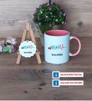 Hekim Kupa Bardak Kırmızı ve Ahşap Anahtarlık Hediye (Model 5)