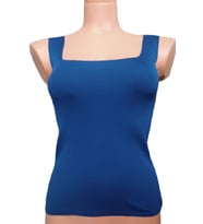  Kare Yaka Atlet Triko Bluz Crop S / M / L Beden Uyumlu (Mavi)
