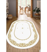 Dijital Baskılı Kaymaz Taban Yıkanabilir Oval Salon Halısı Mutfak Halısı Yolluk NDO-HK-74 (Gold)