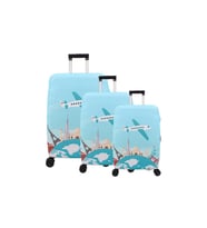Bagacar Relax Büyük Orta Kabin Boy için 3 lü Valiz Kılıfı (Lacivert Çok Renkli)