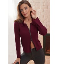 Çift Açılır Fermuarlı Polo Yaka Hırka (Bordo)
