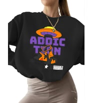 kalın Bej Bağımlılık Baskılı Sweatshirt bisiklet yaka unisex Sweatshirt 3 iplik şardonlu kadın erkek (Siyah)