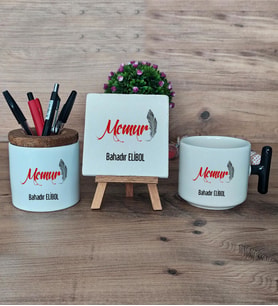 Memur Hediye Sepeti Kupa Bardak T Kulplu, Kalemlik ve Dekoratif Taş Memura Hediye (Model 6)