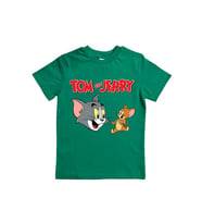 Tom & Jerry baskılı pamuklu penye kumaş yazlık çocuk tişört (Yeşil)