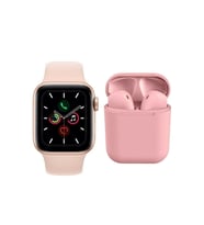 Watch 6 Series Türkçe Menü Konuşma Özellikli Akıllı Saat + TWS I12 Inpods Bluetooth Kulaklık İkili Paket (Pembe)