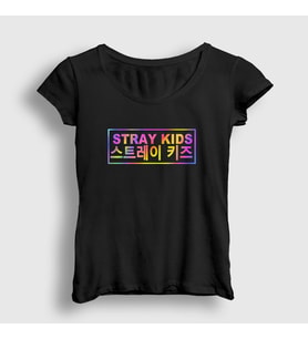 Presmono Kadın Kırmızı Colors Stray Kids T-Shirt 396622tt (Siyah)