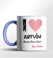 Kişiye Özel Artvin Seninle Daha Güzel Tema Siyah Renk Kupa (Mavi)