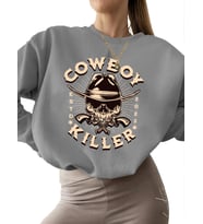 Sweatshirt bisiklet yaka 3 iplik şardonlu Kovboy kati·li· Baskılı unisex Bej Sweatshirt erkek kalın (Gri)