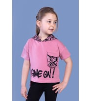 Toontoy Kız Çocuk Cep Detaylı Kapüşonlu Baskılı Tişört (Gül Kurusu)