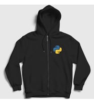 Presmono Unisex Gri Logo Python Developer Yazılımcı Fermuarlı Kapüşonlu Sweatshirt 336502tt (Siyah)
