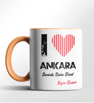 Kişiye Özel Ankara Seninle Daha Güzel Tema Siyah Renk Kupa (Turuncu)
