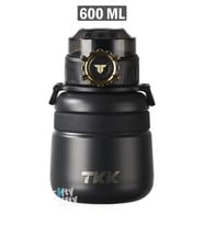TKK 600 ML Çelik Su Matarası Çift Kullanım Pipetli/Rahat İçim 12 Saat Sıcak/24 Saat Soğuk Termos -2029-600ml (Siyah)