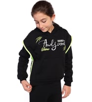 Toontoy Kız Çocuk Kapüşonlu Fermuar Detaylı Baskılı Sweatshirt (Siyah)