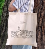 BK Gift İstanbul Tasarımlı Kanvas Bez Çanta, Baskılı Omuz Çantası, Alışveriş Çantası, Plaj Çantası, Arkadaşa Hediye (Model 5)