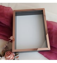 30x40 Cm Fotoğraf Bölümsüz Yarı Gümüş İsimsiz Ledsiz Gül Saklama Kutusu (Siyah-Rose Gold)