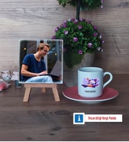 Bilgisayar Mühendisi Fotoğraflı Dekoratif Taş, Ahşap Altlıklı Türk Kahvesi Fincanı Hediye (Model 6)