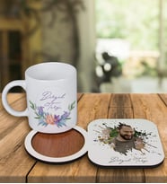 Kişiye Özel Tasarım Kupa Bardak Ve Fotoğraflı Ahşap Bardak Altlığı 99390 (Mavi)