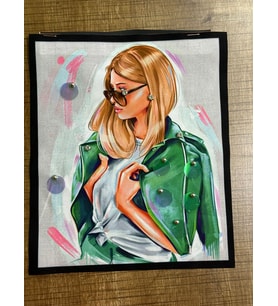 24X20 CM TAŞ PAYET İŞLEME ŞIK KADIN GÖRSELLİ ARMA YAMA DİKİŞ AKSESUARI (Yeşil)