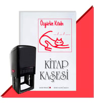 Kişiye Özel  Çizim Kedi 6 Tarihli Kitap Kaşesi (Kırmızı)