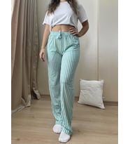 Kadın Cepli Pamuklu Lastikli Bel Kurdeleli Desenli Pijama Altı (Nil Yeşili)